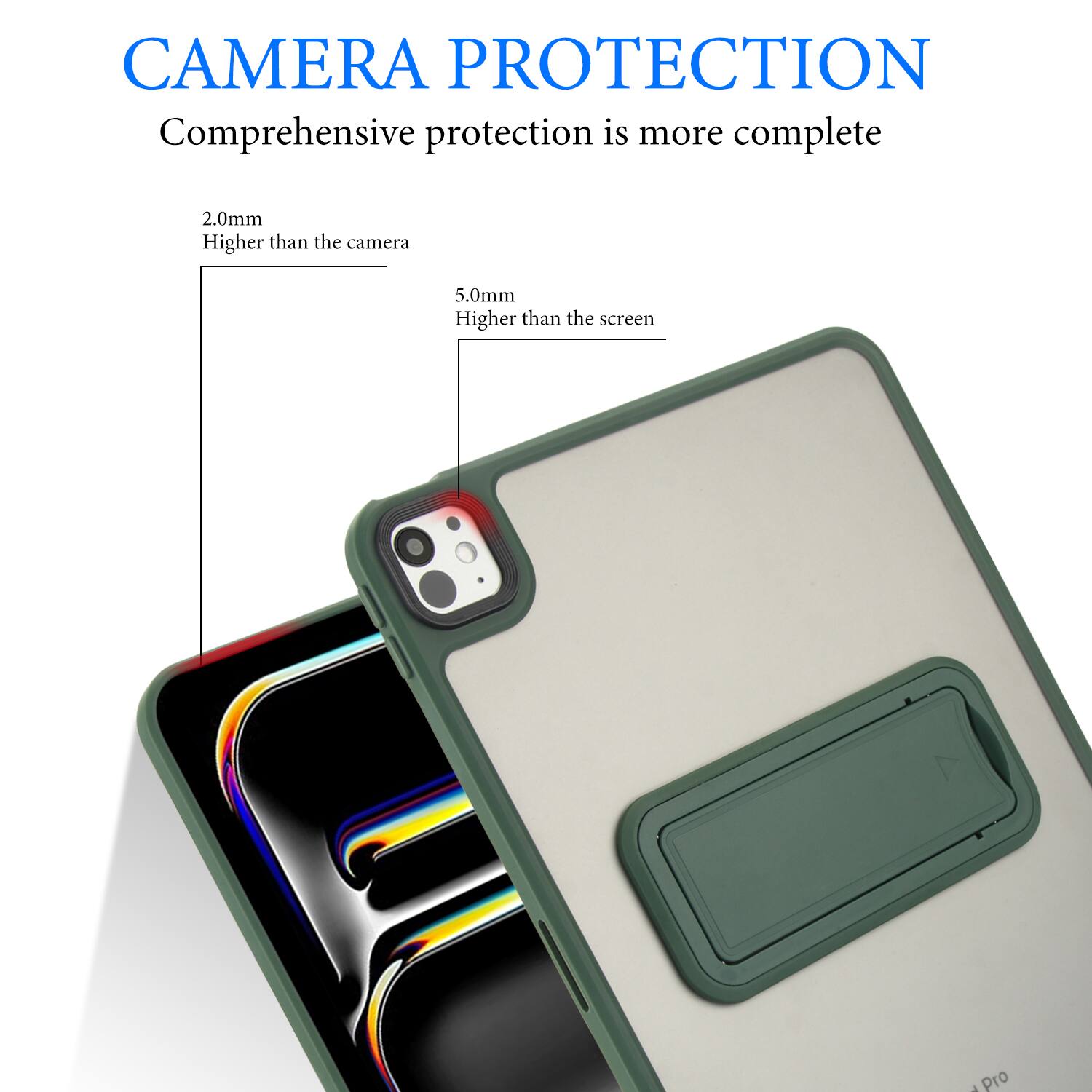 CAMERA PROTECTION  
Comprehensive protection is more complete  

2.0mm  
Higher than the camera  

5.0mm  
Higher than the screen