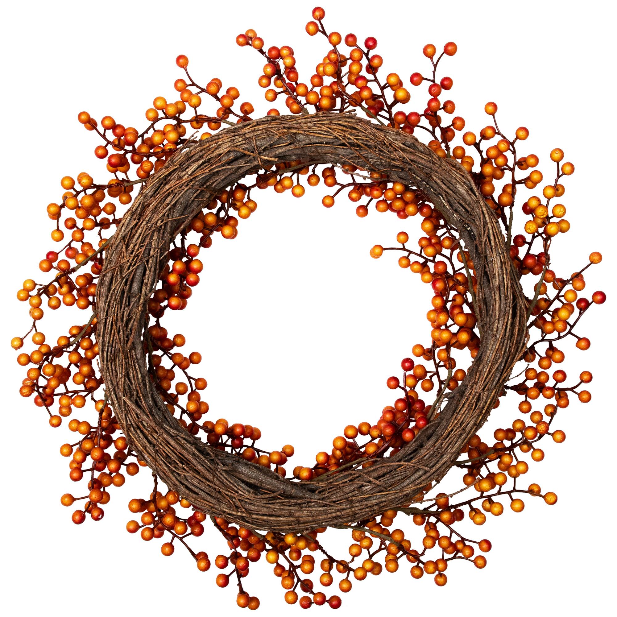 Northlight Berries Artificial Fall Harvest Twig Wreath 18" Orange Red ...