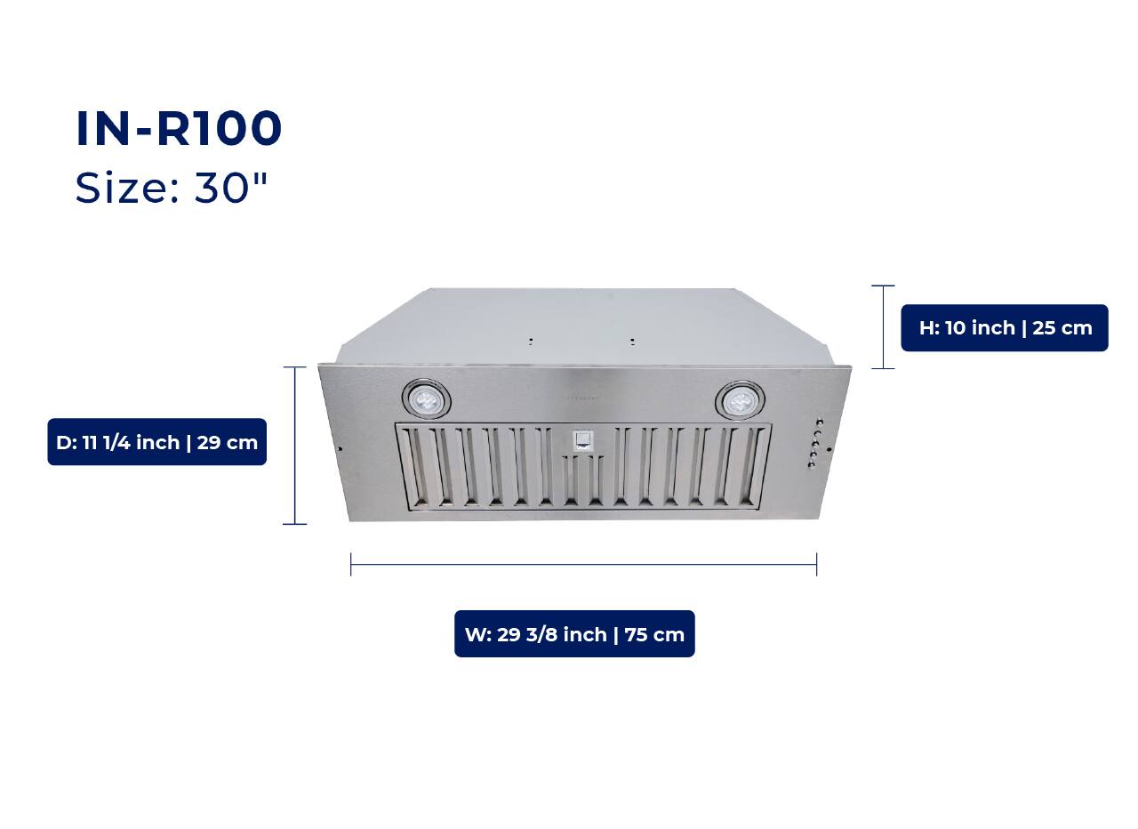 IN-R100  
Size: 30"  
H: 10 inch | 25 cm  
D: 11 1/4 inch | 29 cm  
W: 29 3/8 inch | 75 cm