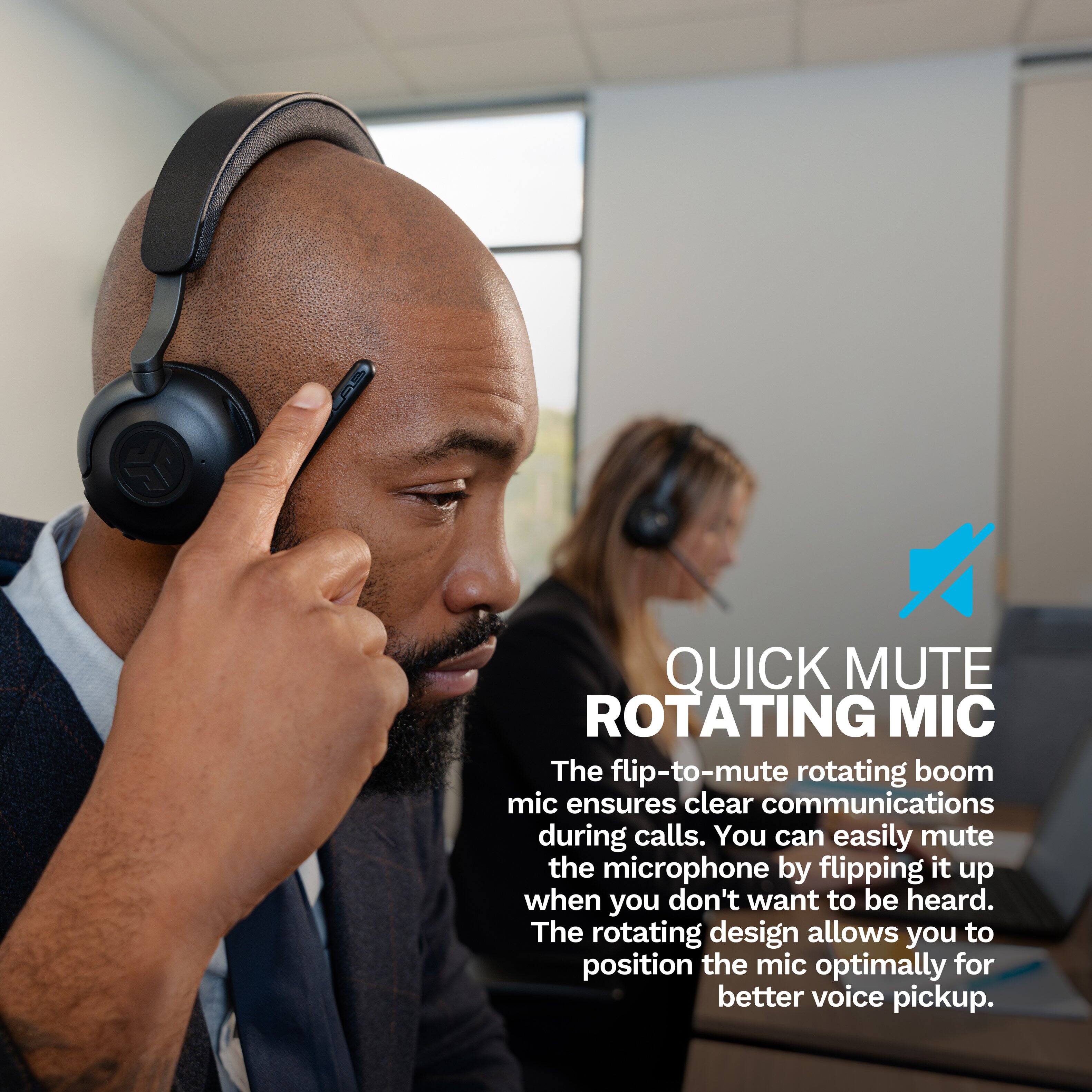 The flip-to-mute rotating boom mic ensures clear communications during calls. You can easily mute the microphone by flipping it up when you don't want to be heard. The rotating design allows you to position the mic optimally for better voice pickup.