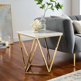 Vertex Gold Metal Stainless Steel End Table by Modway - Gold White