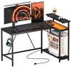 Front. Bestier - L-Shaped Computer Gaming Desk with LED Lights, Power Strip, Monitor Stand & Adjustable Storage - 52inch - Black Carbon Fiber.