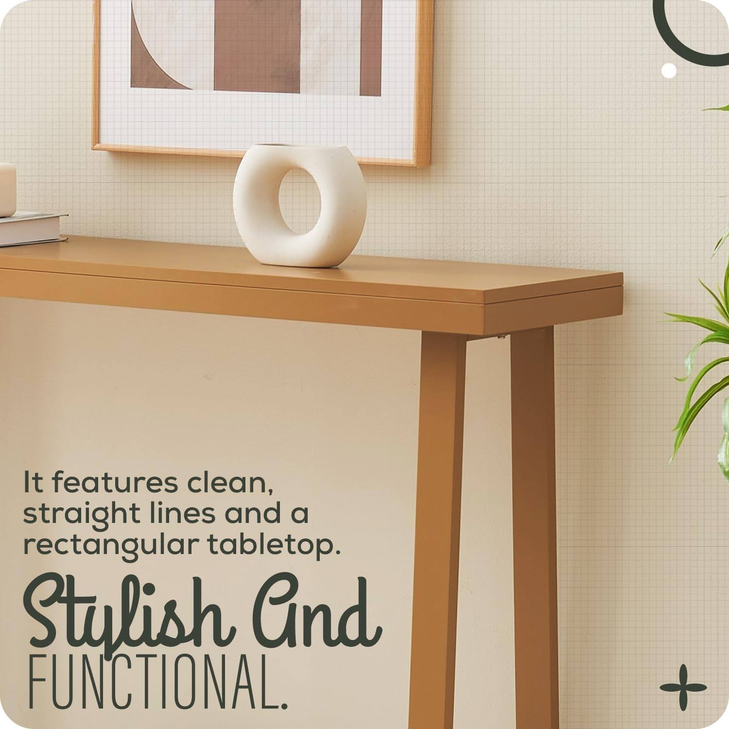 It features clean, straight lines and a rectangular tabletop.

Stylish And FUNCTIONAL.