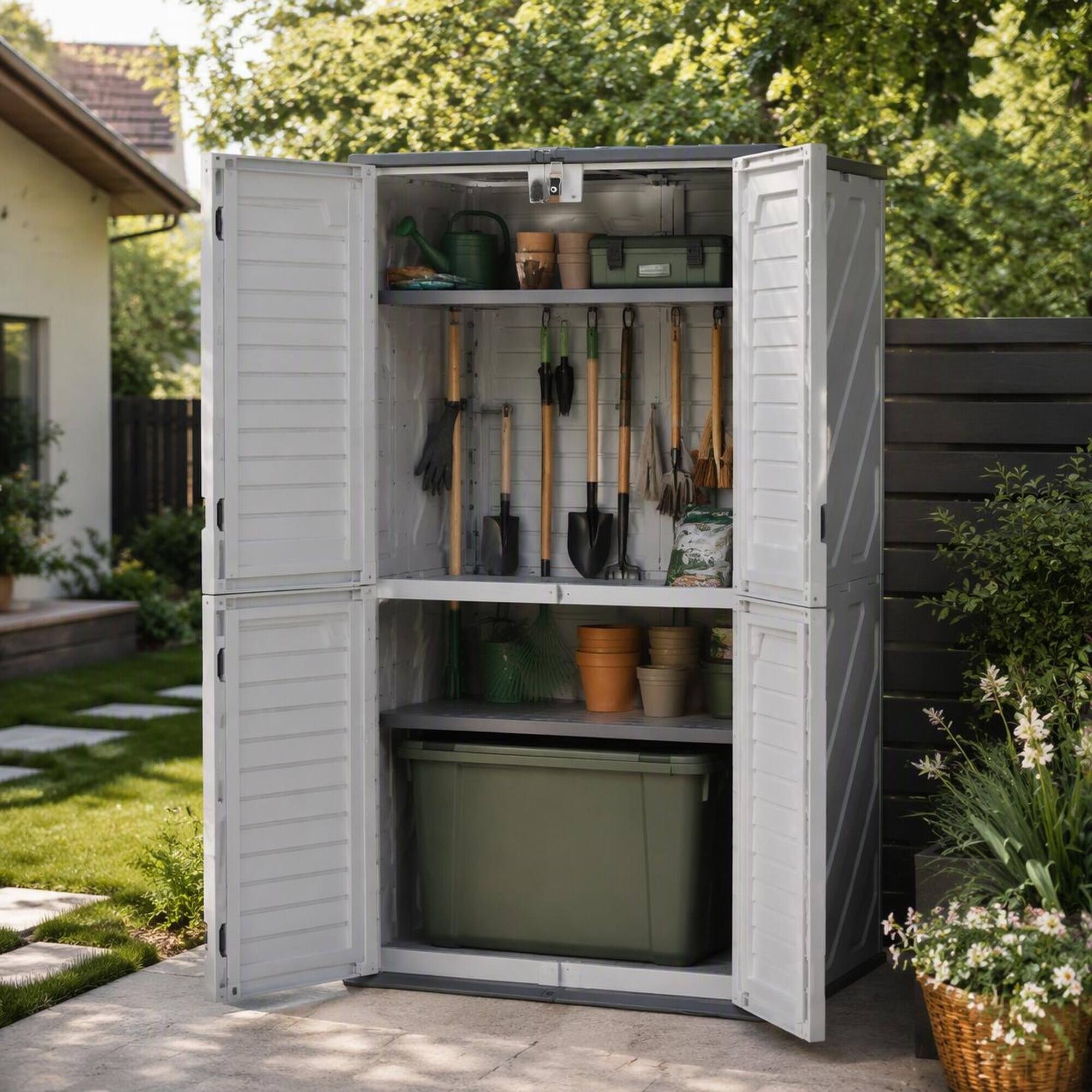 Angle. RYHNUYNE - Resin Storage Cabinet 4 Doors 61.6 cu ft White Finish Patio Garden Sunroom - White.