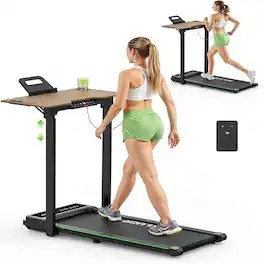Loheer - Under Desk Treadmill with Adjustable Desk, Foldable Walking Pad with Remote and Cup Holder for Home Office - Black