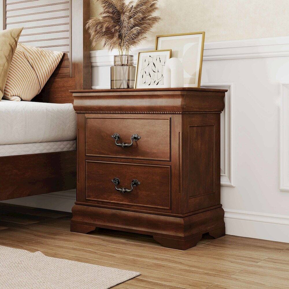 Alt View 3. Furniture of America - Mandura Cherry Traditional 2-drawer Nightstand - Brown.