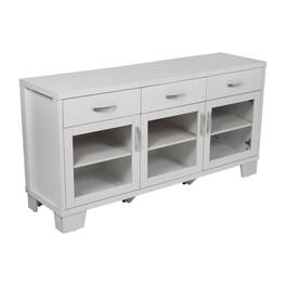 Flash Furniture - Wells 59 Inch Modern Kitchen and Dining Room Buffet Sideboard Storage Cabinet, Engineered Wood with 3 Tempered Gla - White