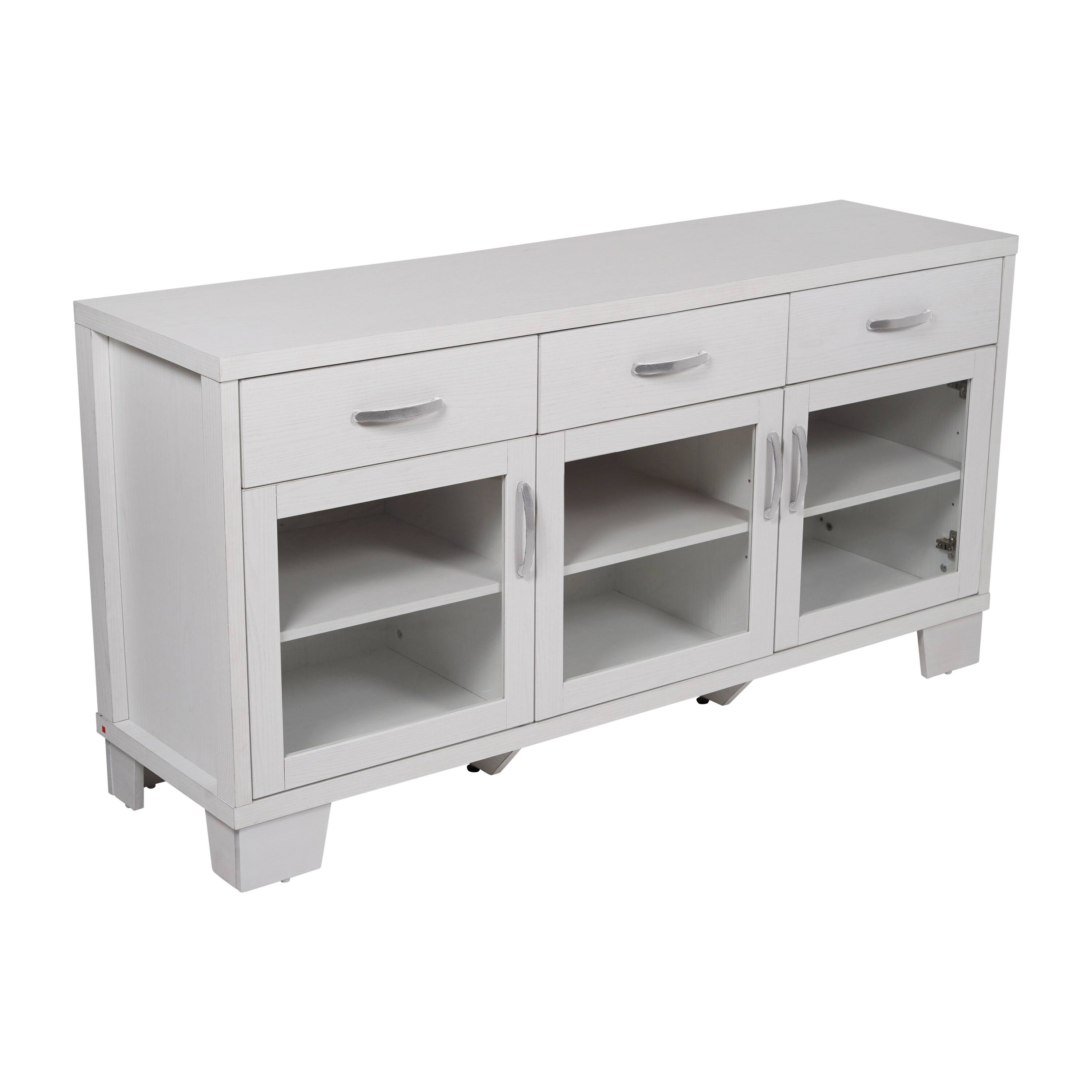 Front. Flash Furniture - Wells White 59 Inch Modern Kitchen and Dining Room Buffet Sideboard Storage Cabinet, Engineered Wood with 3 Tempered Gla - White.