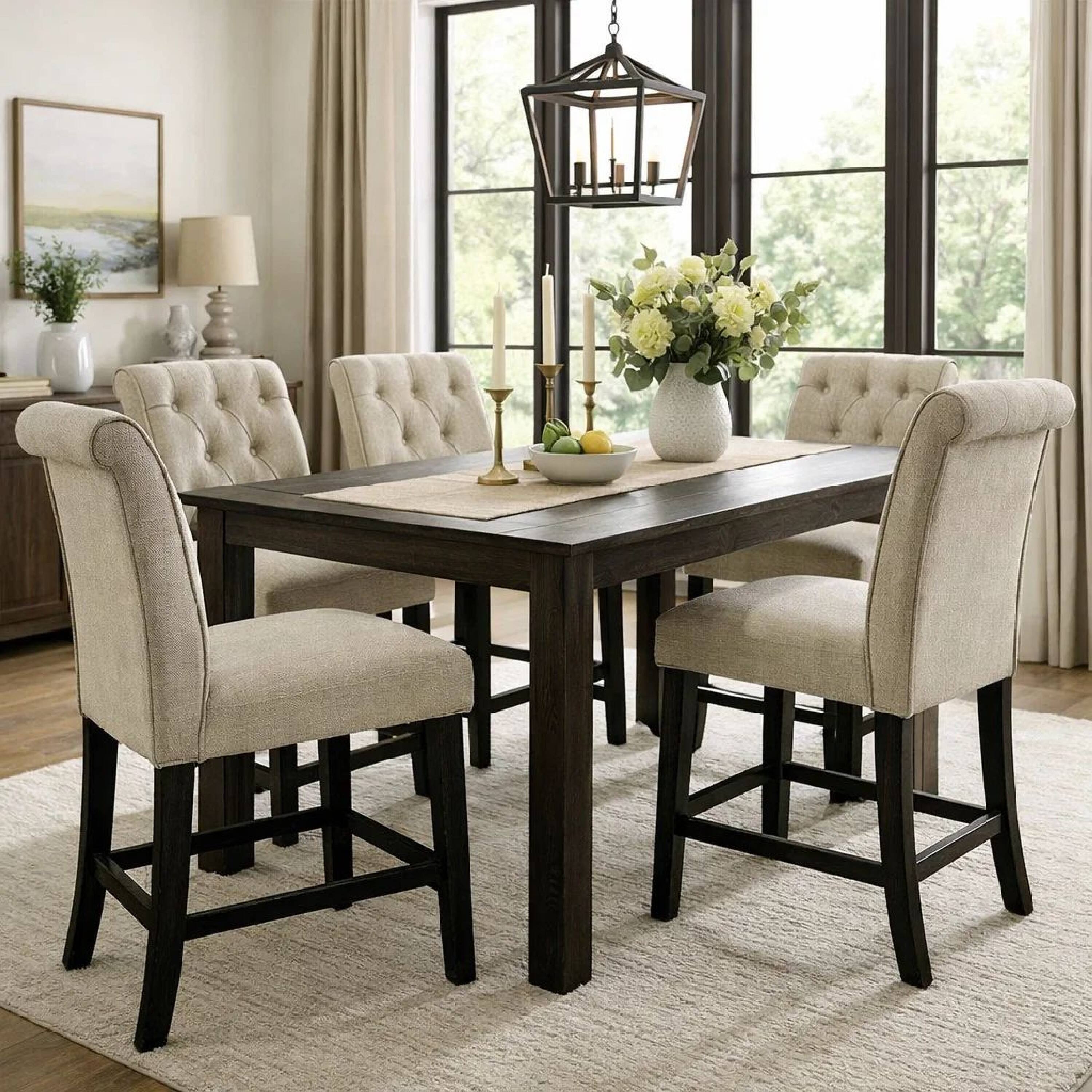 Alt View 6. Manhattan Lane - Wooden Fabric Upholstered Counter Height Chair, Pack Of Two - Ivory And Black.