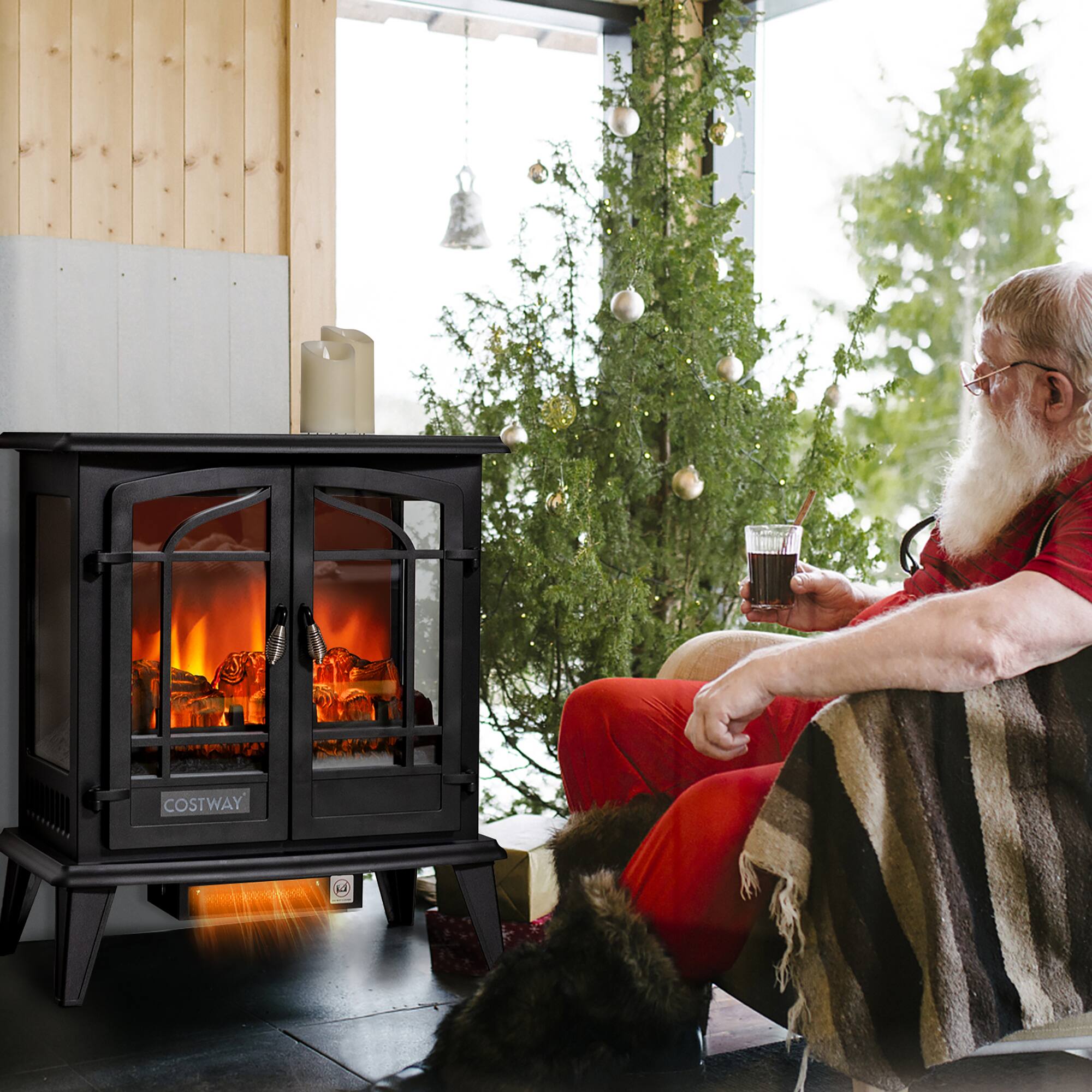 Alt View 4. Costway - Costway 25" Freestanding Electric Fireplace Heater Stove W/ Realistic Flame effect 1400W - Black.