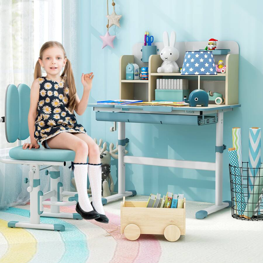 Costway Kids Study Desk Height Adjustable Children Writing Table w ...