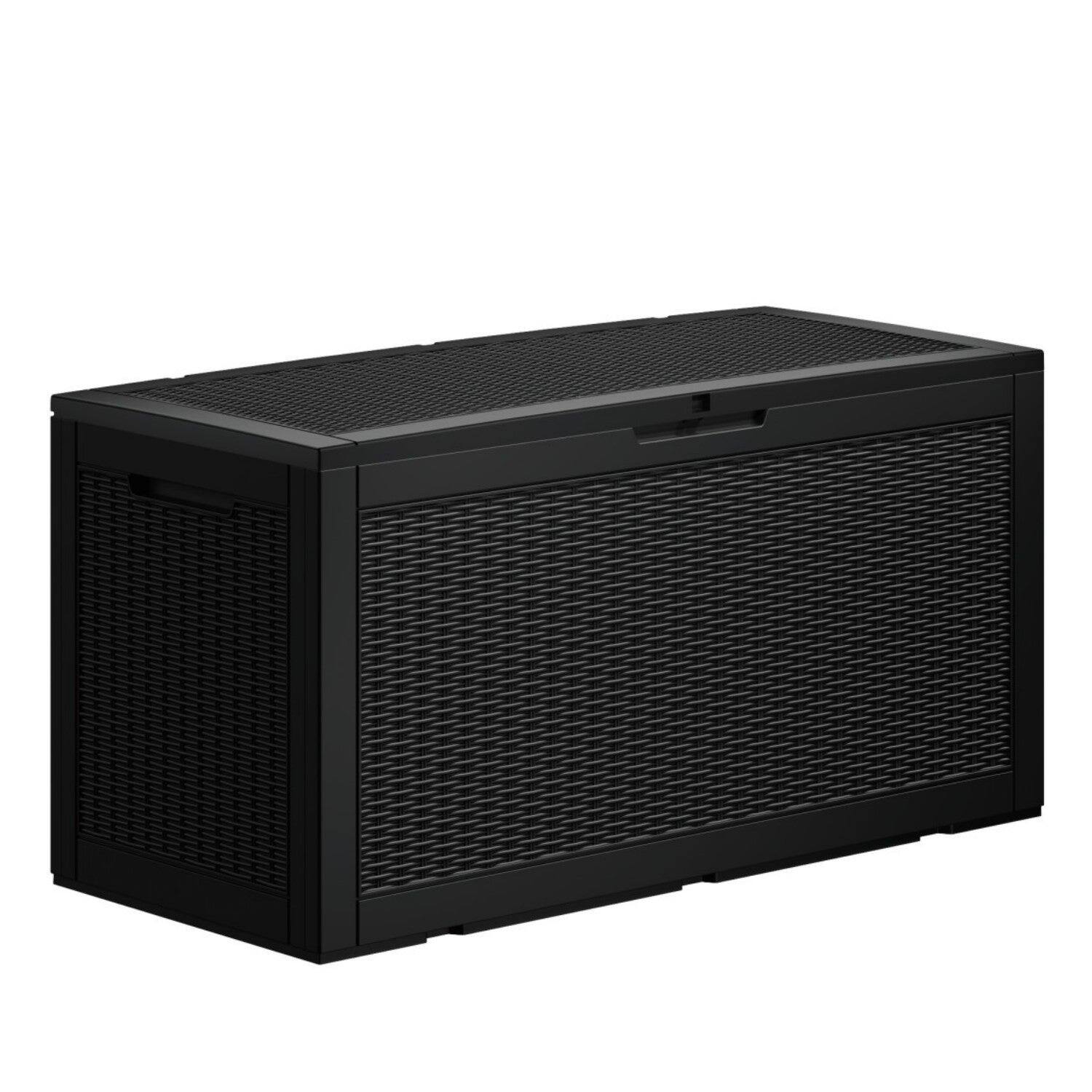 Angle. Mondawe - 100 Gallons Resin Lockable Waterproof Outdoor Deck Box - Black.