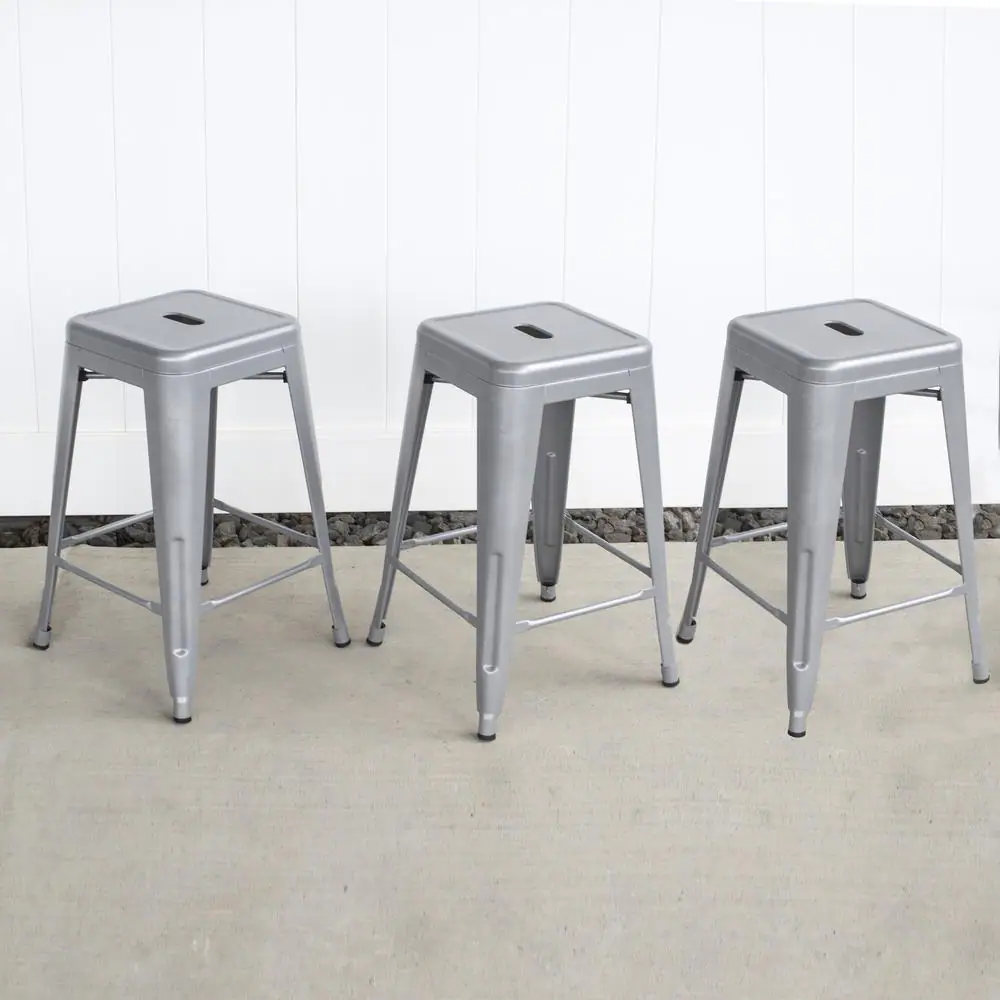 Left. AmeriHome - AmeriHome Loft Silver 24 in. Metal Bar Stool - 3 Piece - Silver.