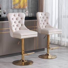 GOODSILO - Luxury Swivel Velvet Barstools with Adjustable Height and Tufted Backrest for Home Kitchen and Pub - Beige