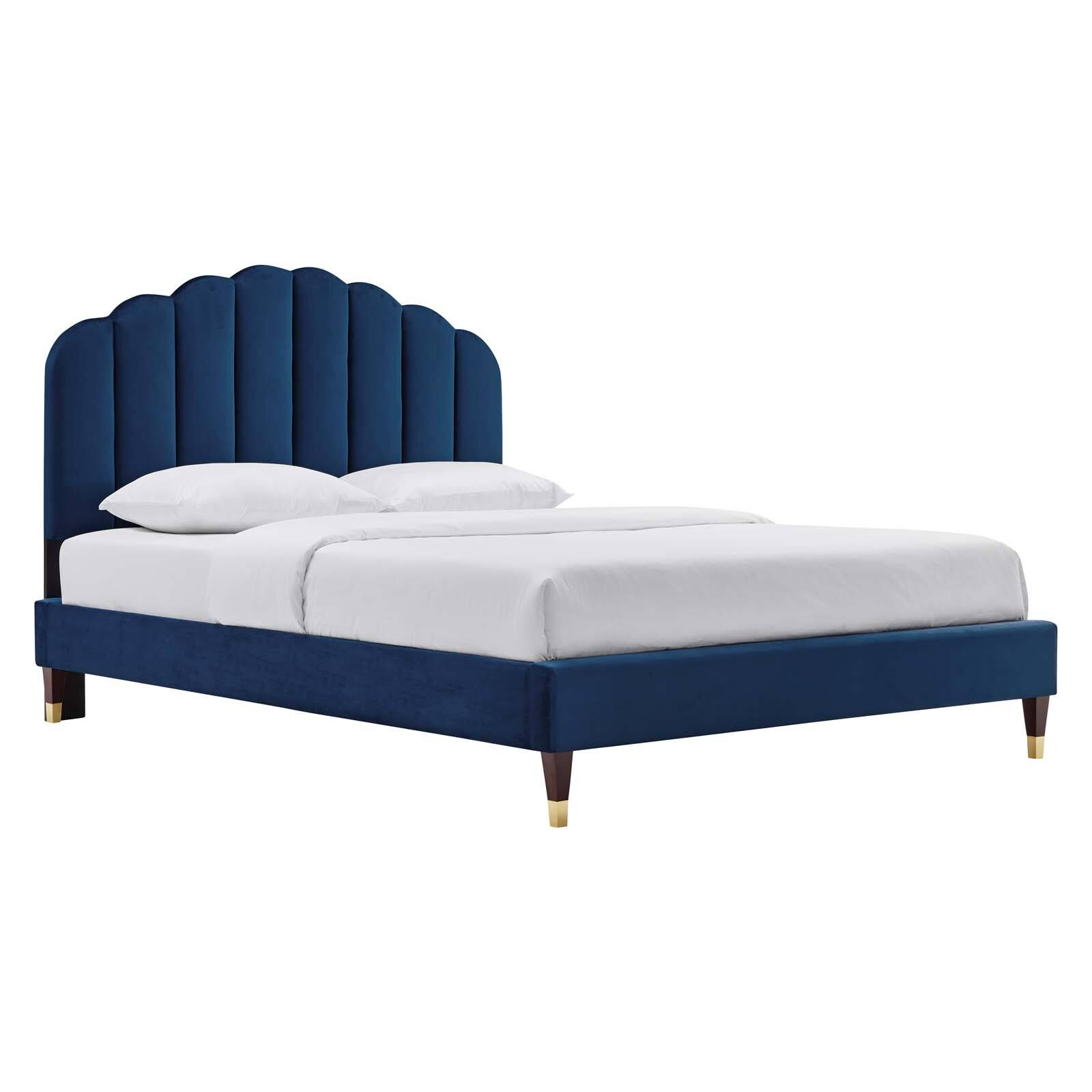 Front. Modway - Daisy Performance Velvet Queen Platform Bed - Blue.