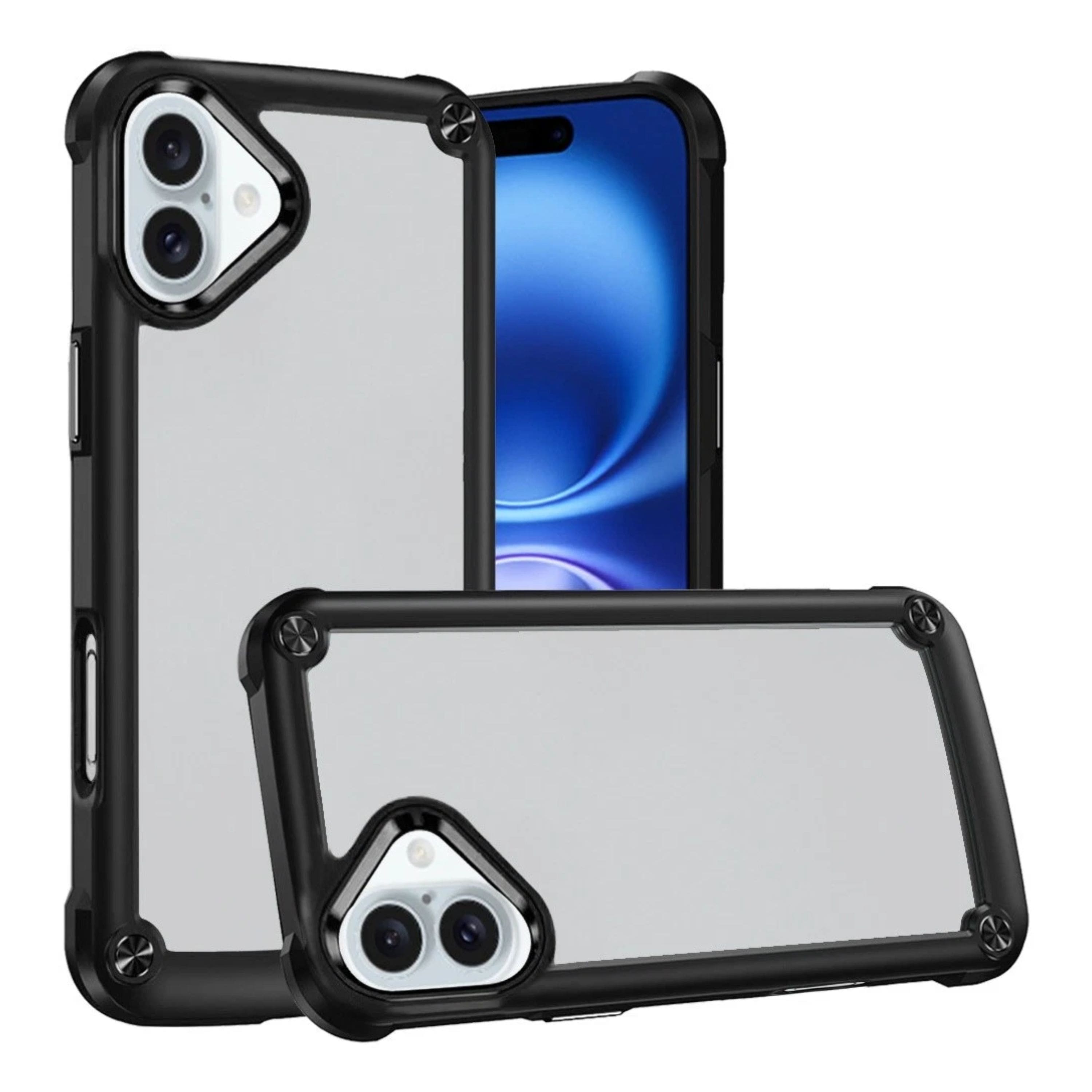 Kitcheniva - Raised Camera Lip Metal Buttons Phone Case With Tempered Glass For iPhone 17 - Black