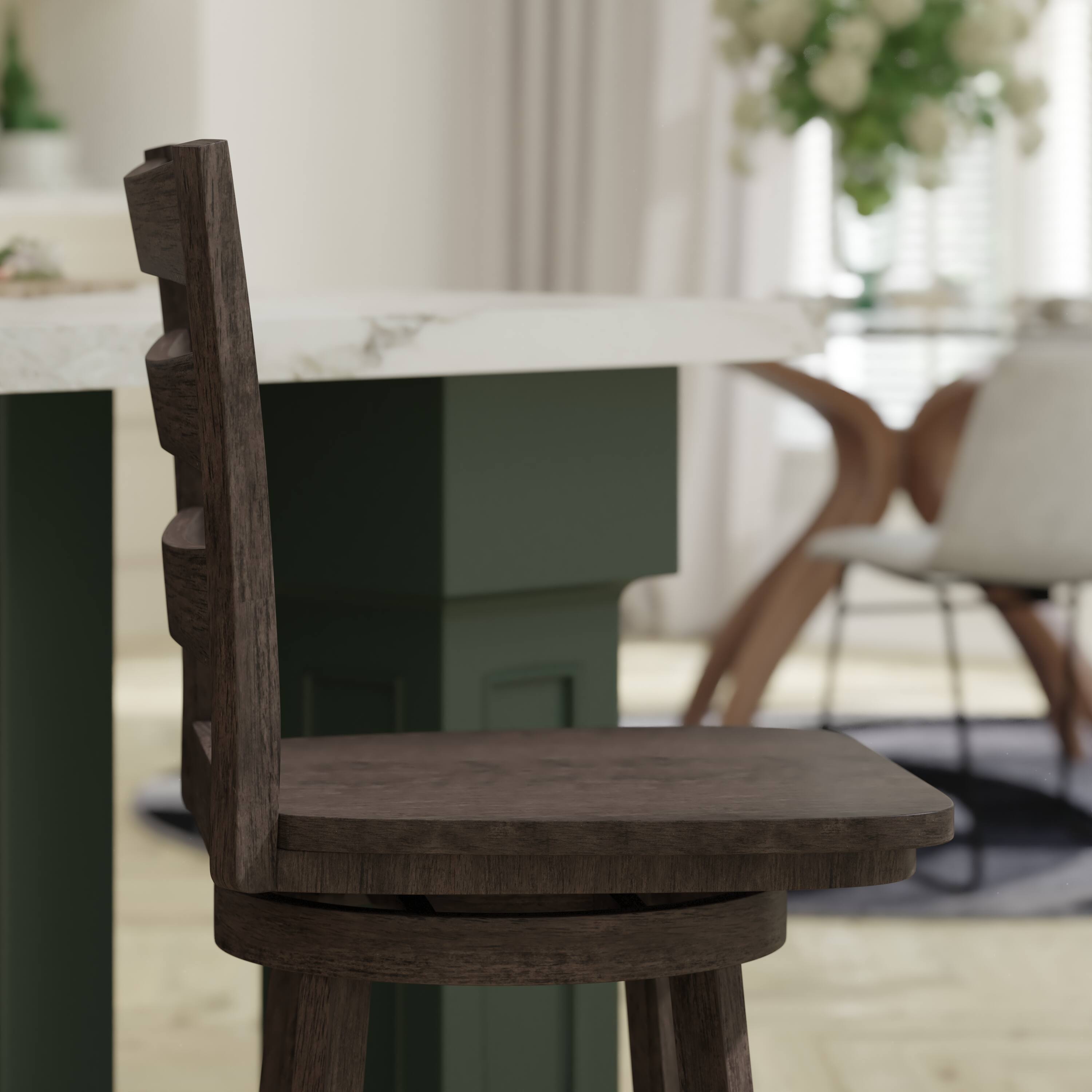 Alt View 4. Emma + Oliver - Vanya Classic Ladderback Counter Height Dining Stool with Wood Seat - Gray Wash Walnut.