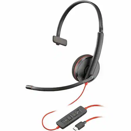 Front. HP - Poly Blackwire 3210 Monaural Headset +USB-C/A Adapter TAA - Mono - USB Type C - Wired - 32 Ohm - 20 Hz to 20 kHz - Unknown.