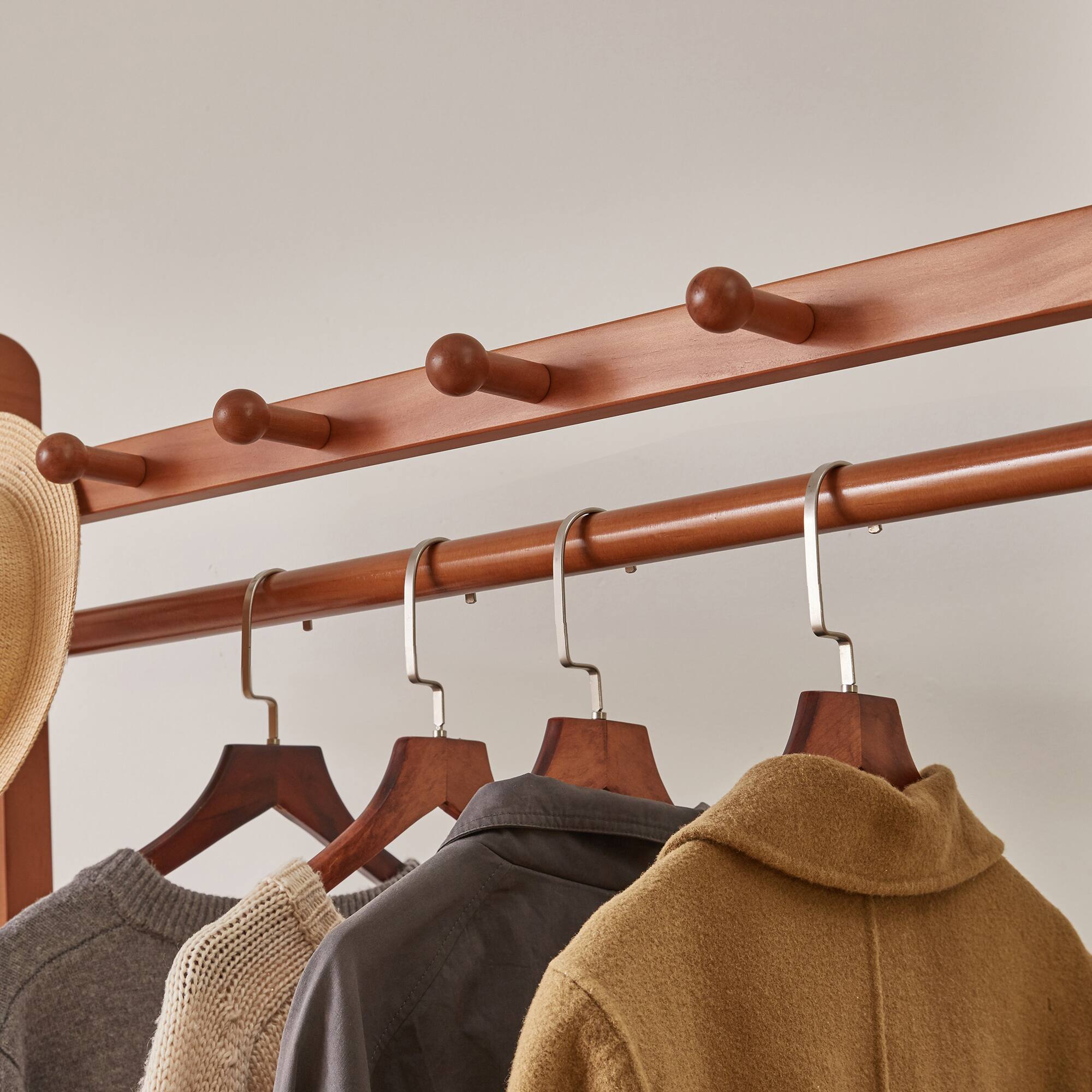 LUCKY ONE Solid Wood Freestanding Clothing Garment Rack with Lockable ...