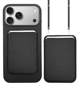 Nakedcellphone - Woven Combo for iPhone 17 Pro - Tough Case + Magnetic Wallet + Crossbody Strap (Compatible with MagSafe) - Black