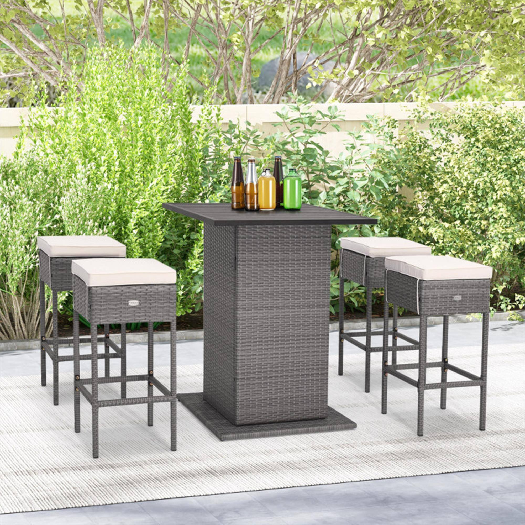 Alt View 3. Boyel Living - White 5Piece Rattan or Wicker Dining Set Rattan Wicker Material Hidden Storage Compartment for Outdoor Living Spaces - White.