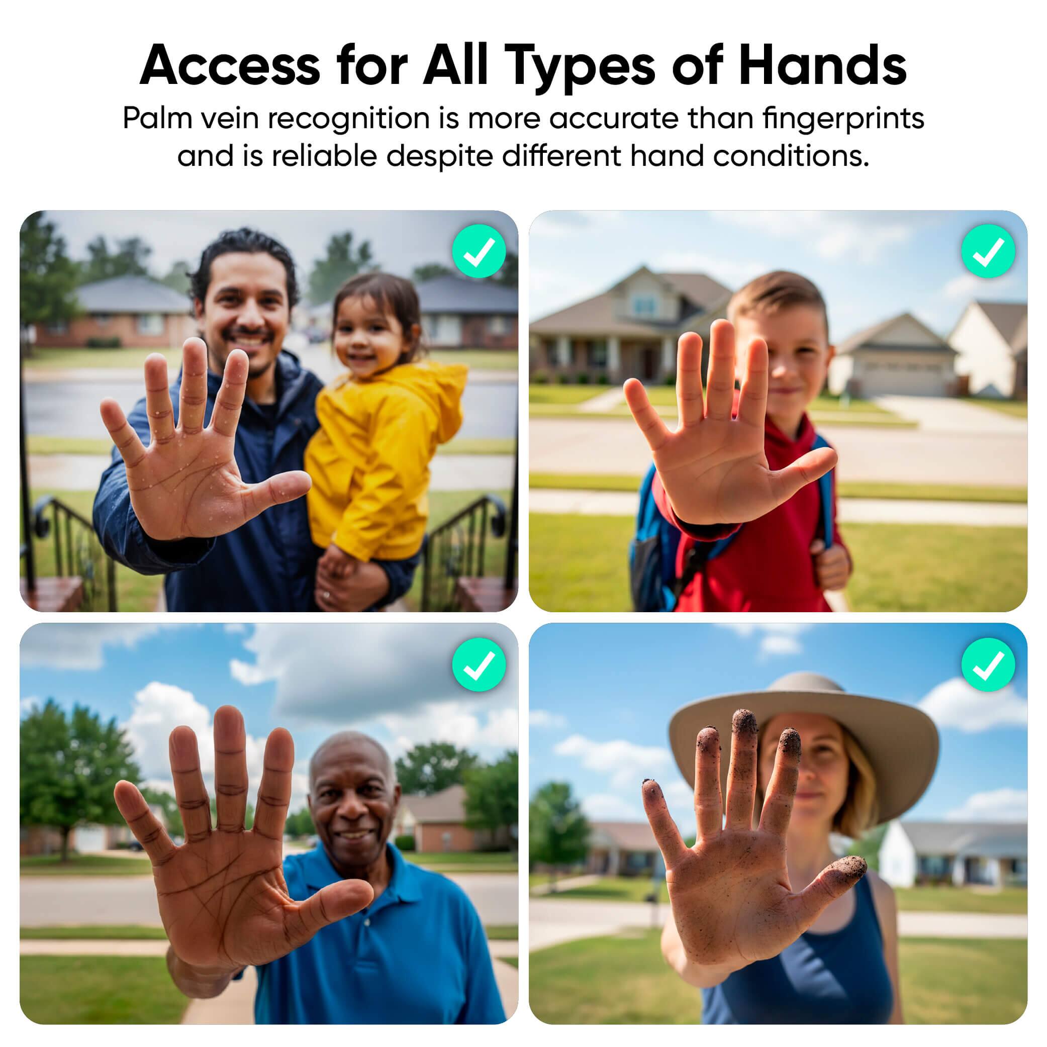 Access for All Types of Hands

Palm vein recognition is more accurate than fingerprints and is reliable despite different hand conditions.