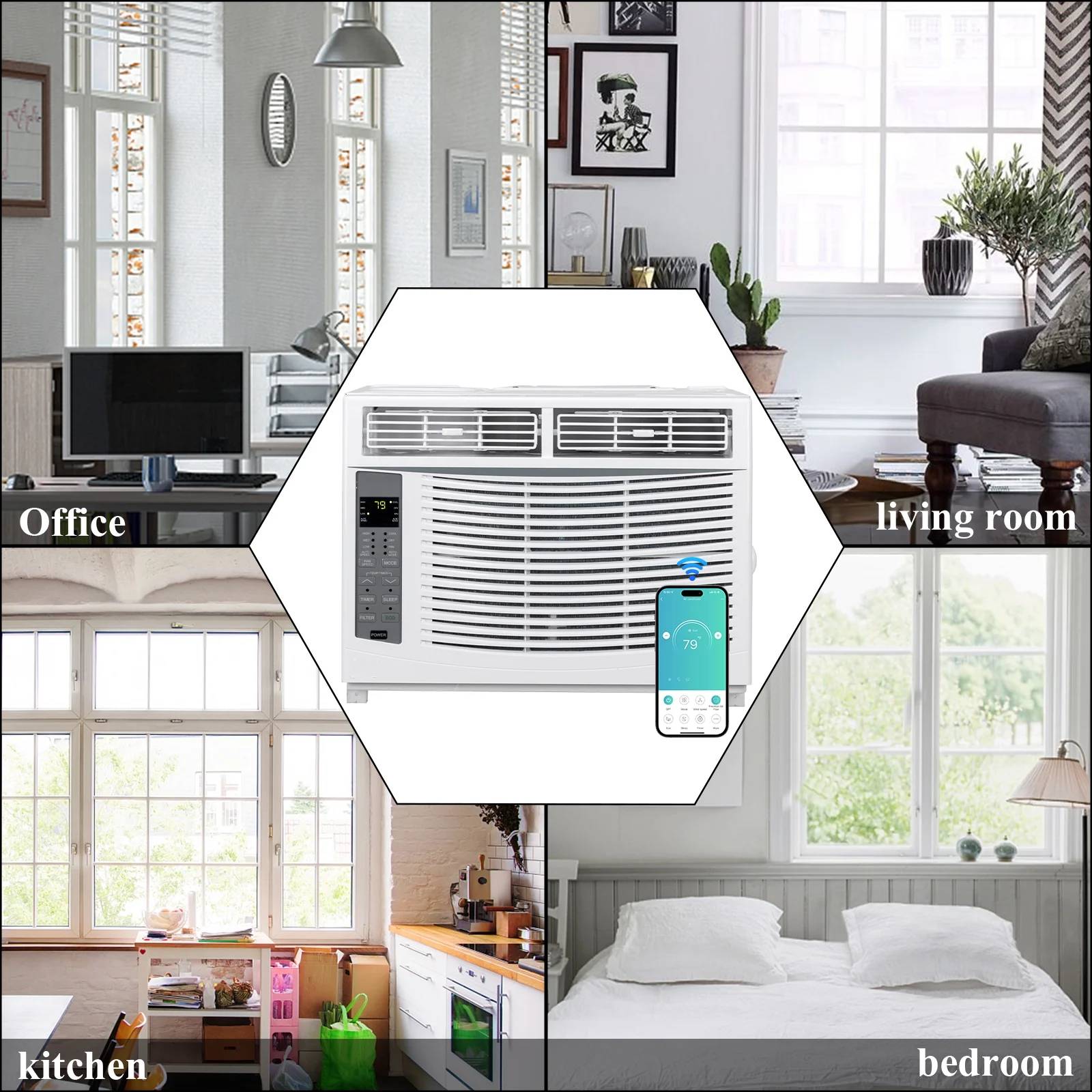 Office  
Living room  
Kitchen  
Bedroom