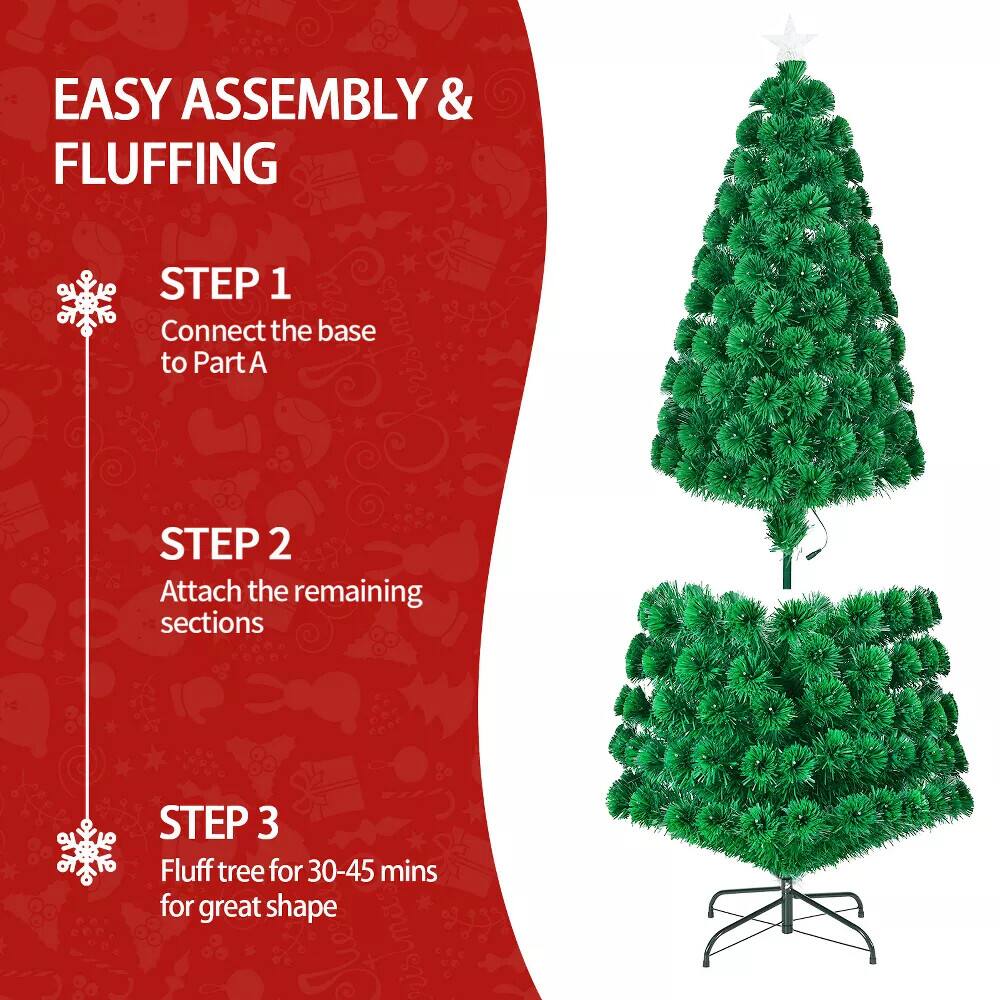 EASY ASSEMBLY & FLUFFING

STEP 1
Connect the base to Part A

STEP 2
Attach the remaining sections

STEP 3
Fluff tree for 30-45 mins for great shape