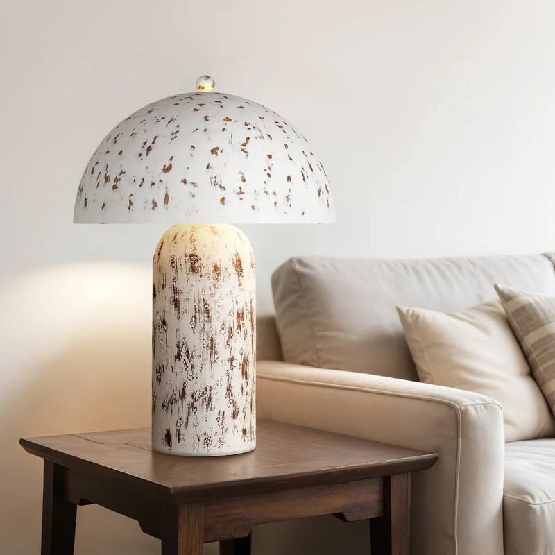 Front. partphoner - Vintage White Distressed Mushroom Table Lamp - White.