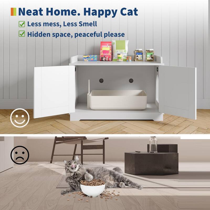 Neat Home. Happy Cat

- Less mess, Less Smell
- Hidden space, peaceful please