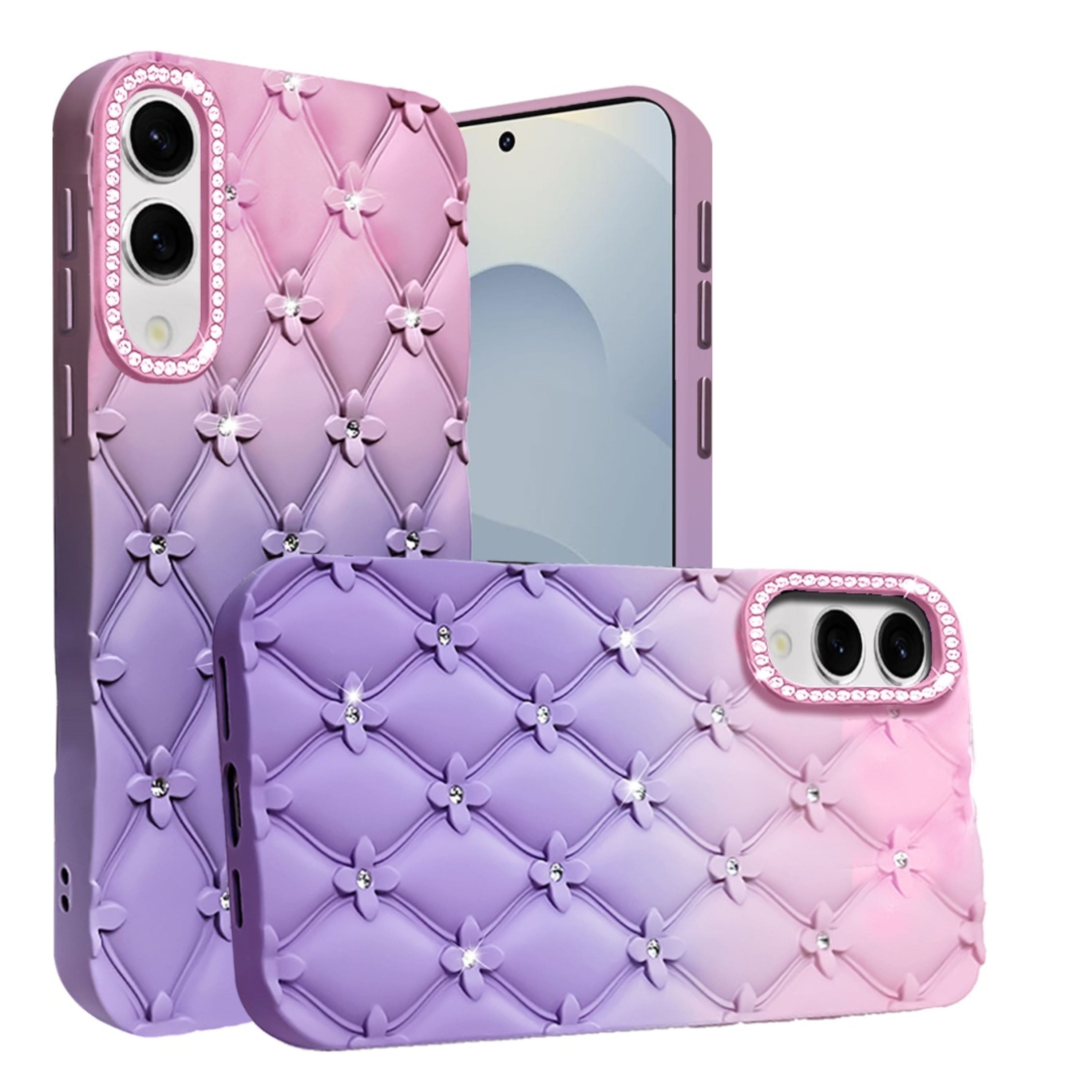 Kitcheniva - Diamond Pattern Padded Design Phone Case With Tempered Glass For Samsung S25 Edge - Light Pink/Light Purple price history on PriceWatchPro