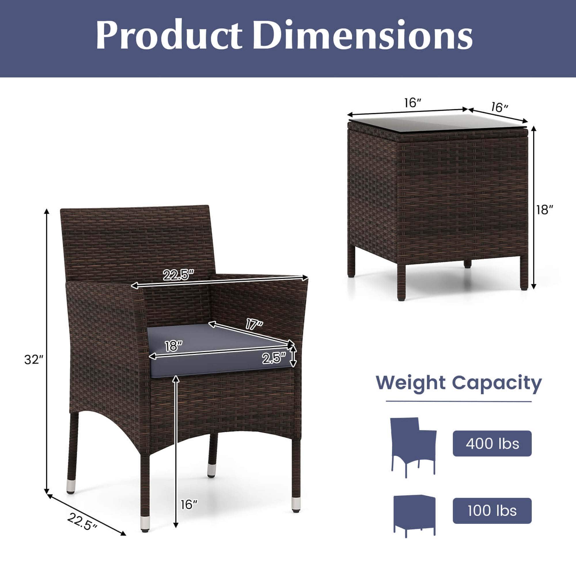 Product Dimensions: 16" x 16" x 18" x 22.5" x 32" x 18" x 17" x 2.5"
Weight Capacity: 400 lbs