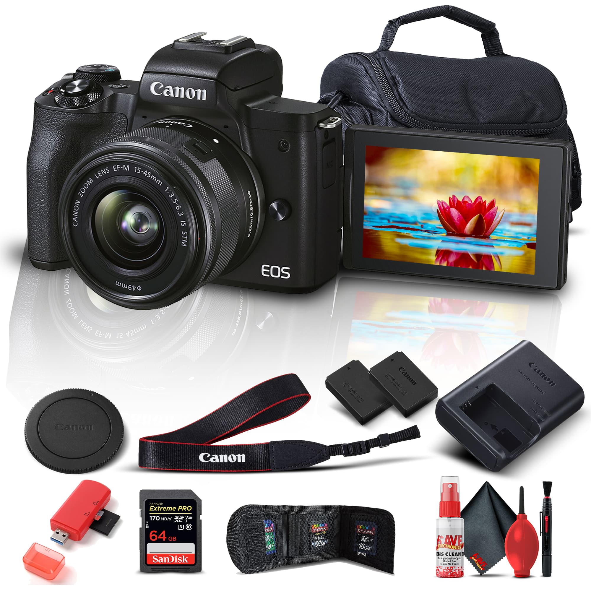 Canon - EOS M50 Mark II Mirrorless Digital Camera W/ 15-45mm Lens - Bundle - Black w/ Pro Bundle