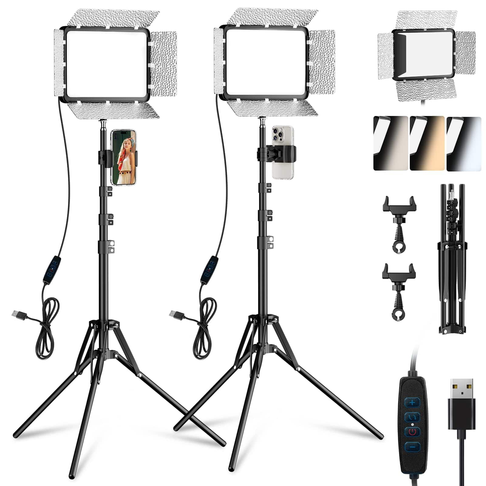 Reds Spade - EMART LED Video Light Kit Phone Holder Barndoor 2800 7000K Dimmable Studio Lights Video Recording Live - 2