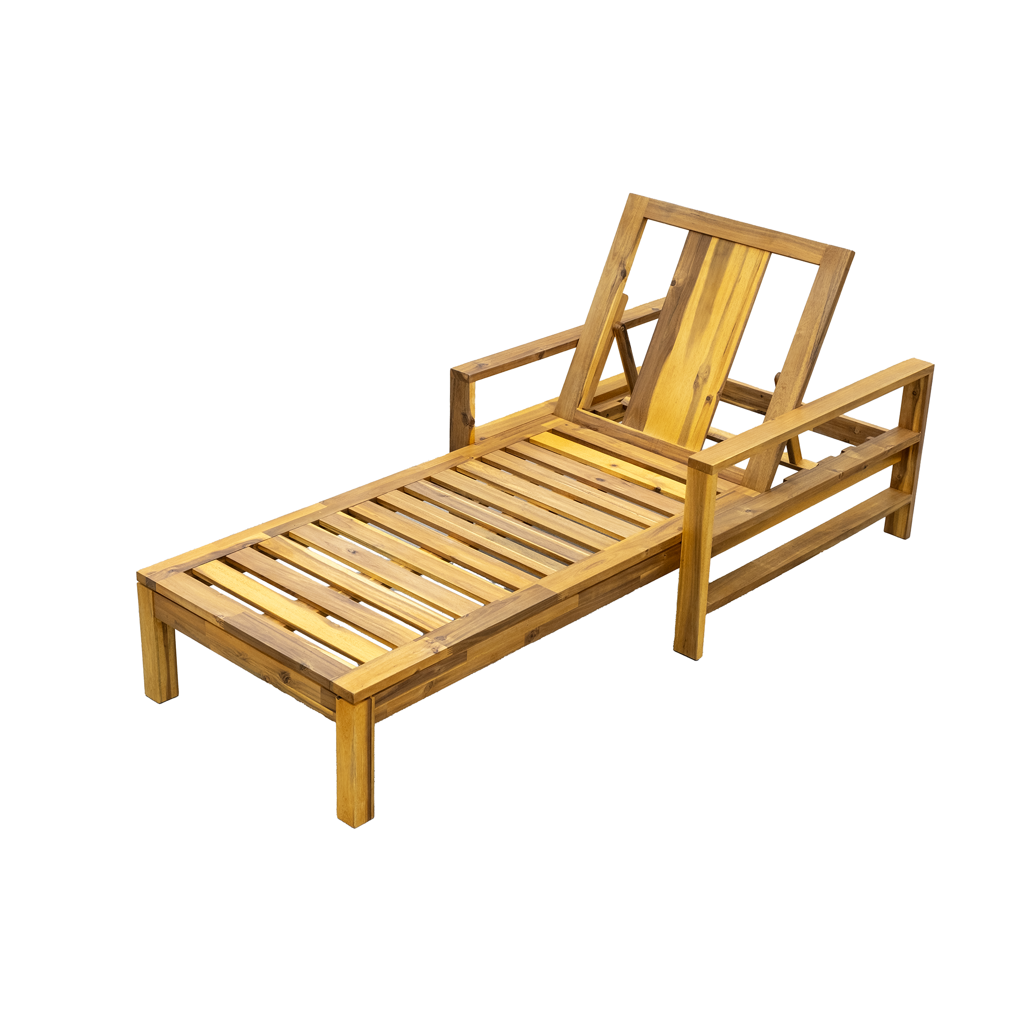 Alt View 1. Tiramisubest - Acacia Wood Adjustable Backrest Outdoor Lounge Chair, Suitable for Gardens, Terraces, and Poolside Areas,Blue - Natural+ Blue.