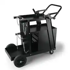 Front. VEVOR - Welding Cart, 2-Tier 4 Drawers Welder Cart with 265 LBS Weight Capacity, 360° Swivel Wheels, Tank Storage Safety Chains - Black.