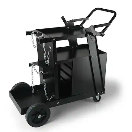 Front. VEVOR - Welding Cart, 2-Tier 4 Drawers Welder Cart with 265 LBS Weight Capacity, 360° Swivel Wheels, Tank Storage Safety Chains - Black.