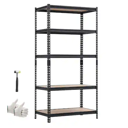 Front. VEVOR - Storage Shelves, 5-Tier Adjustable, 2000 lbs Capacity, Heavy Duty Garage Storage Shelving Unit, Metal Utility Rack Shelf - Black.