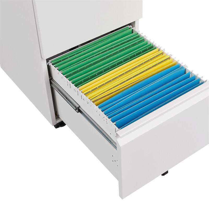 Alt View 5. HTUTWOO - Office Storage Cabinet - 2 Drawers File Cabinet With Lock, Metal Vertical File Cabinet With Wheels - Requires Assembly - White.