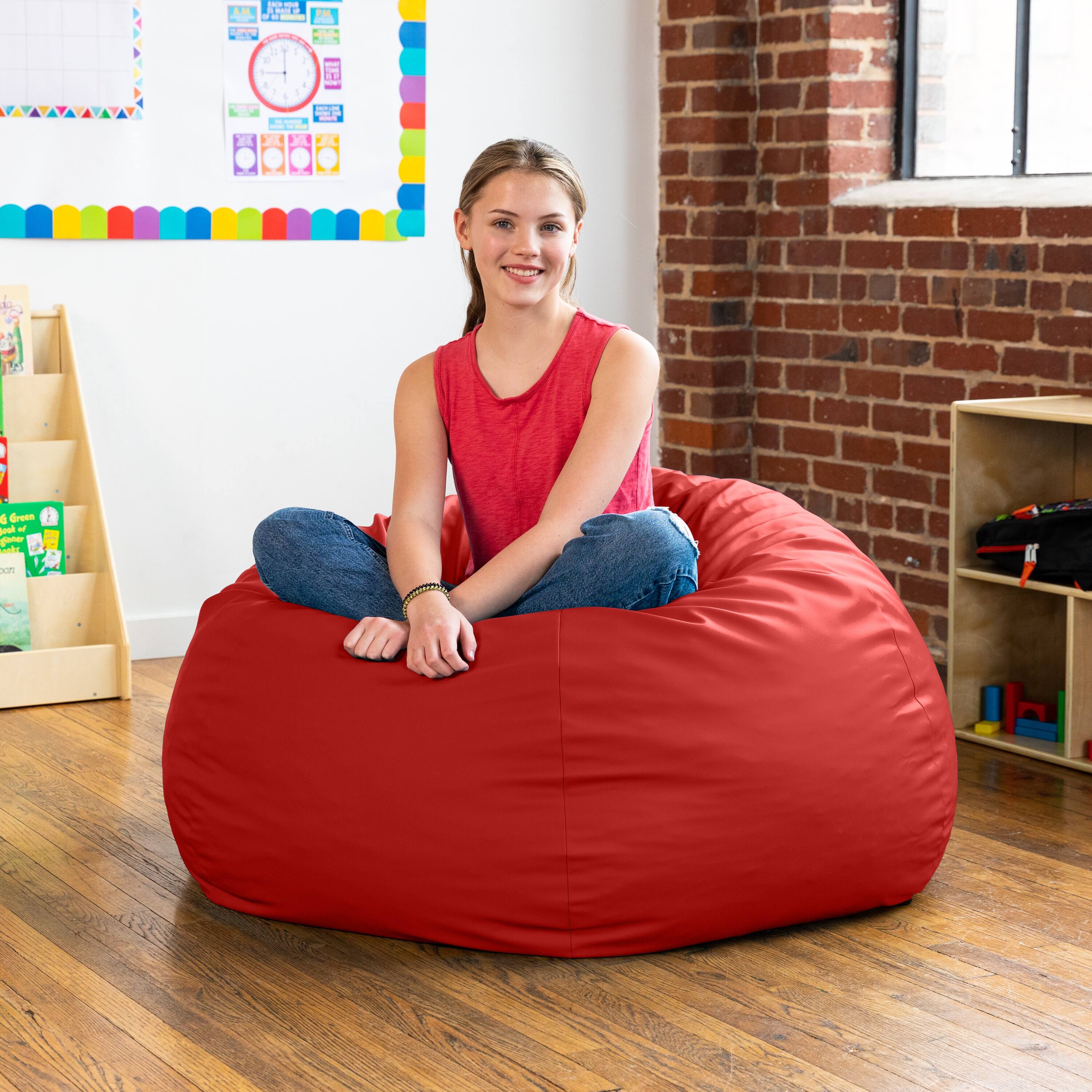 Back. Jaxx - Jaxx Gumdrop Commercial Grade Bean Bag for Educational Environments, Large Size - Premium Vinyl - Red - Red.