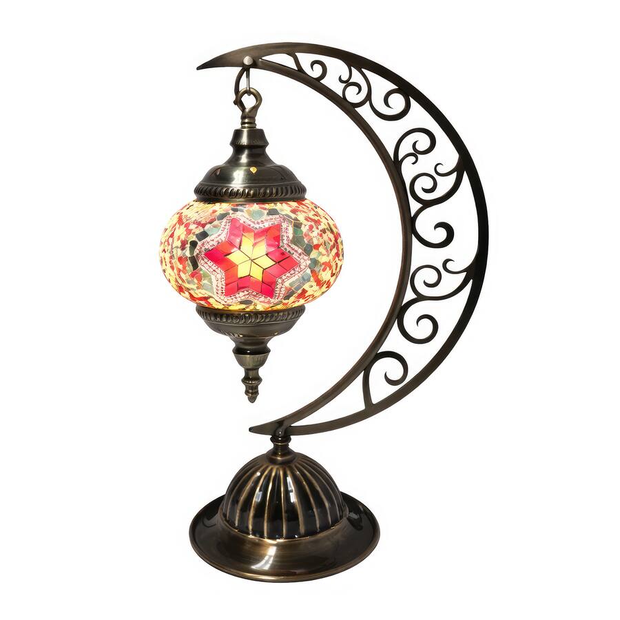 FC Design 16"H Bronze Moon Base Red Floral Star Mosaic Turkish Lamp ...