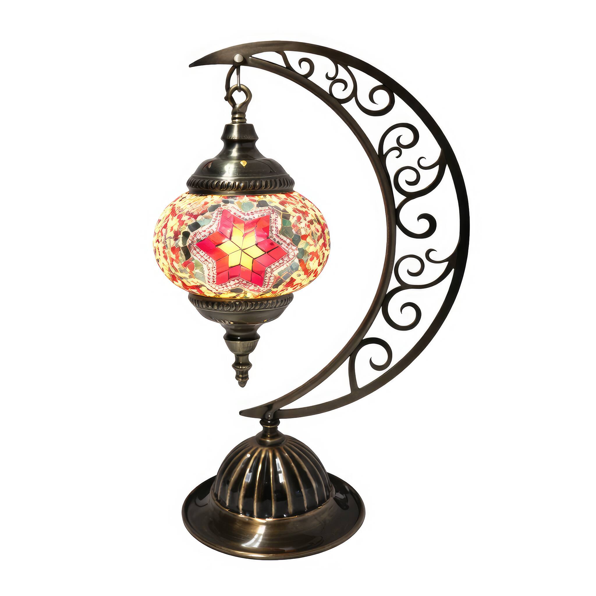 FC Design 16"H Bronze Moon Base Red Floral Star Mosaic Turkish Lamp ...