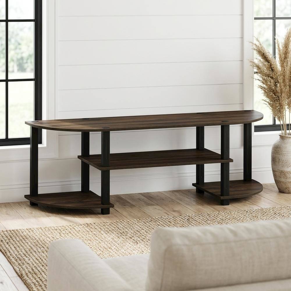Alt View 1. FurniFact - Walnut and Black TV Stand with Wide Surface and Storage Compartments - Brown Black.