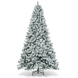 Costway - 9ft Snow Flocked Hinged Artificial Christmas Tree Unlit Metal - Green/White