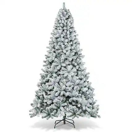 Front. Costway - 9ft Snow Flocked Hinged Artificial Christmas Tree Unlit Metal - Green/White.
