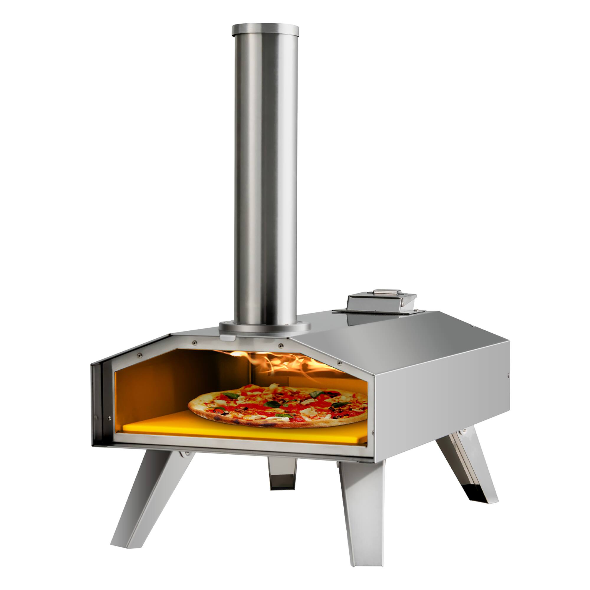 Alt View 15. Costway - Wood Pellet Pizza Oven Pizza Maker Portable Outdoor Pizza Stone w/ Foldable Leg - Silver.