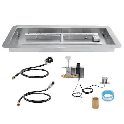 Front. VEVOR - 36 x 12 inch Drop-in Fire Pit Pan, Rectangular Stainless Steel Fire Pit Burner Kit, Natural - Sliver.