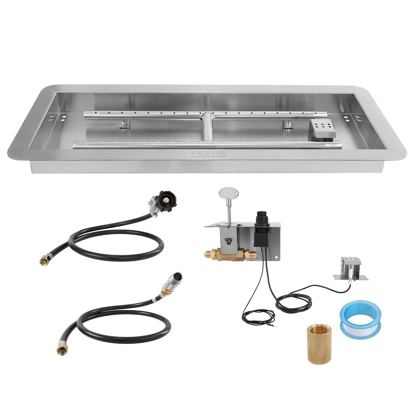 Front. VEVOR - 36 x 12 inch Drop-in Fire Pit Pan, Rectangular Stainless Steel Fire Pit Burner Kit, Natural - Sliver.