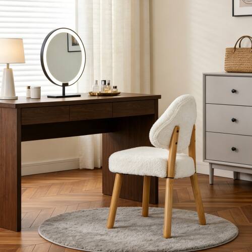 Alt View 7. Winado - Cute Cloud-Back Solid Wood Legs for Girls, Plush Chenille Velvet Makeup Armless Vanity Chair for Bedroom,Living Room - White.