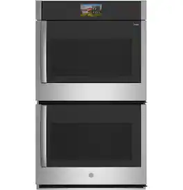 GE Profile - 30" Smart Built-In Double Electric True European Convection Wall Oven with Air Fry and Right-Hand Side Swing Doors - Stainless Steel